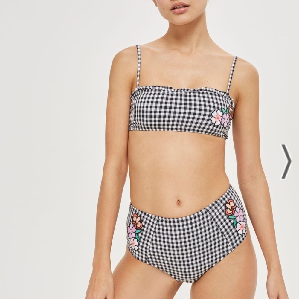 Topshop Black and White Bikini Set with Gingham Pattern